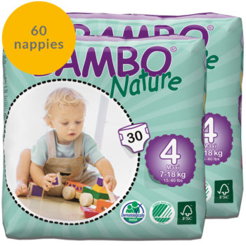 Two packs of Bambo Nature size 4 nappies fortnight