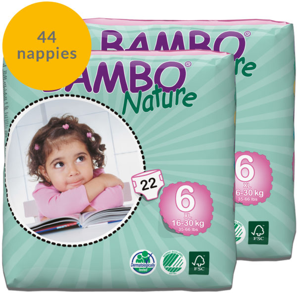 Two packs of Bambo Nature size 6 nappies fortnight