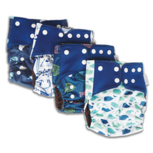 Set of 4 blue reusable nappies
