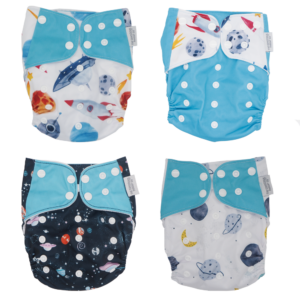 Set of 4 Out of this World reusable nappies