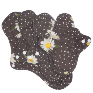 Set of 4 daisies on black reusable cloth sanitary pads