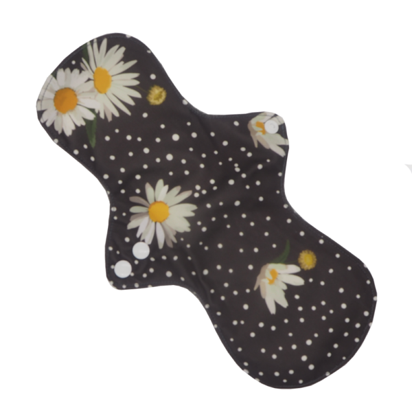 daisies on black reusable cloth night/postpartum sanitary pad
