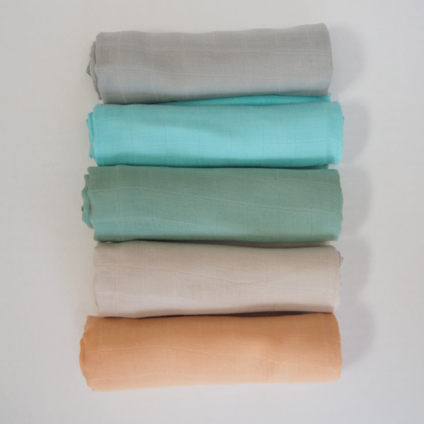 Set of 5 pastel coloured reusable bamboo muslin squares