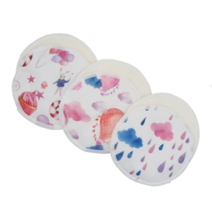 Set of 3 bamboo terry reusable breast pads in clouds print